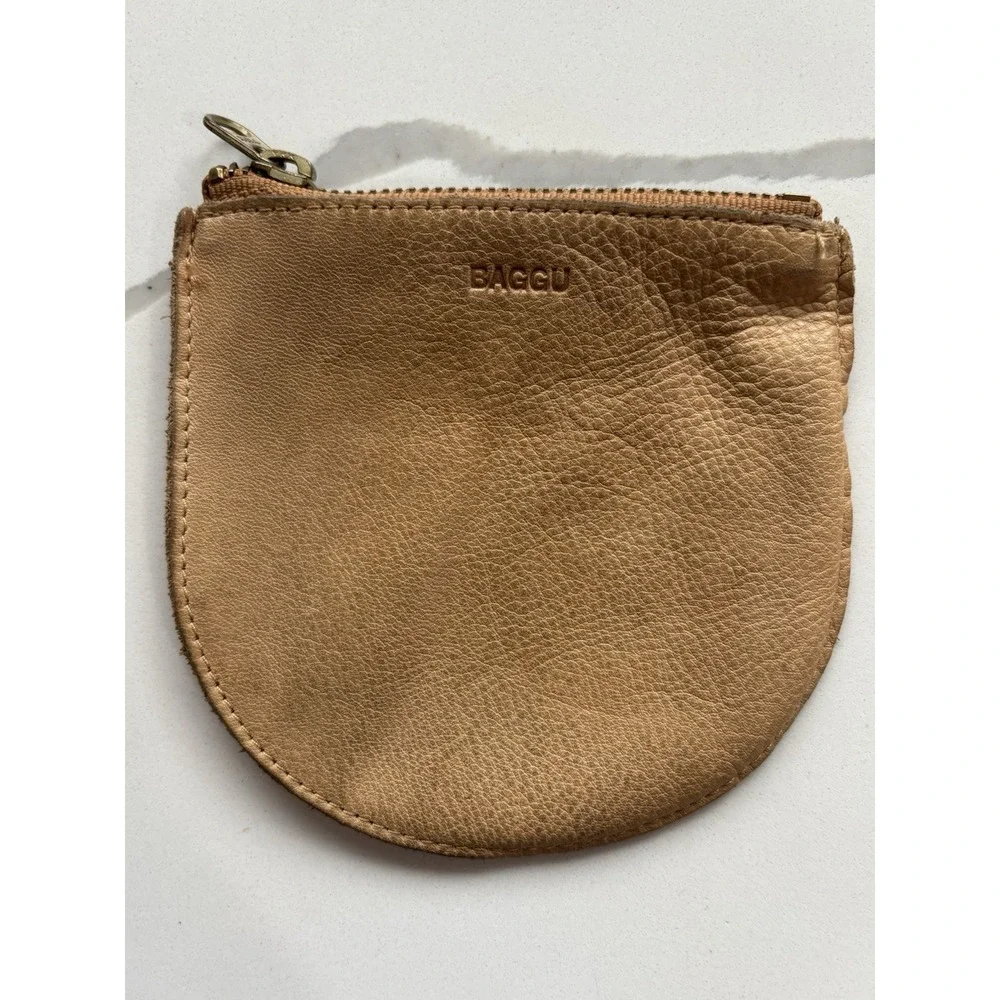 Baggu Leather Pouch Women OS Brown Tan Beige Milled Leather 5